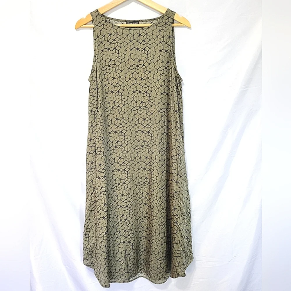 Eileen Fisher Printed Silk Organic Cotton Ballet Neck Abstract Boho Swing Dress - Picture 2 of 7